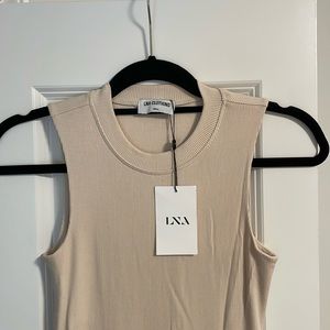 LNA cream body con ribbed dress